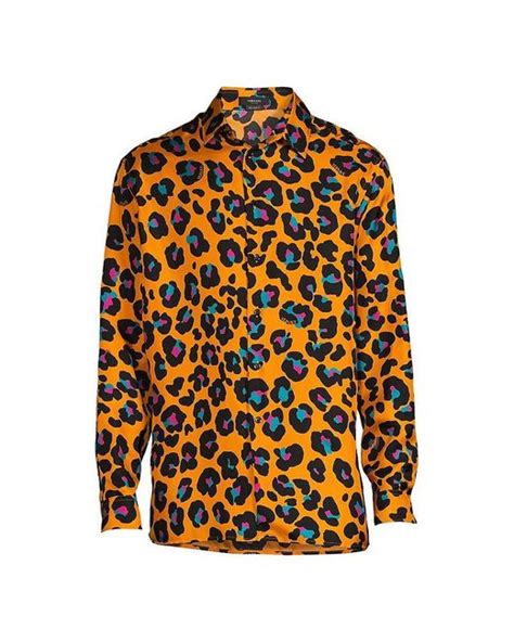 Versace Heritage Fit Leopard Print Silk Shirt on SALE .